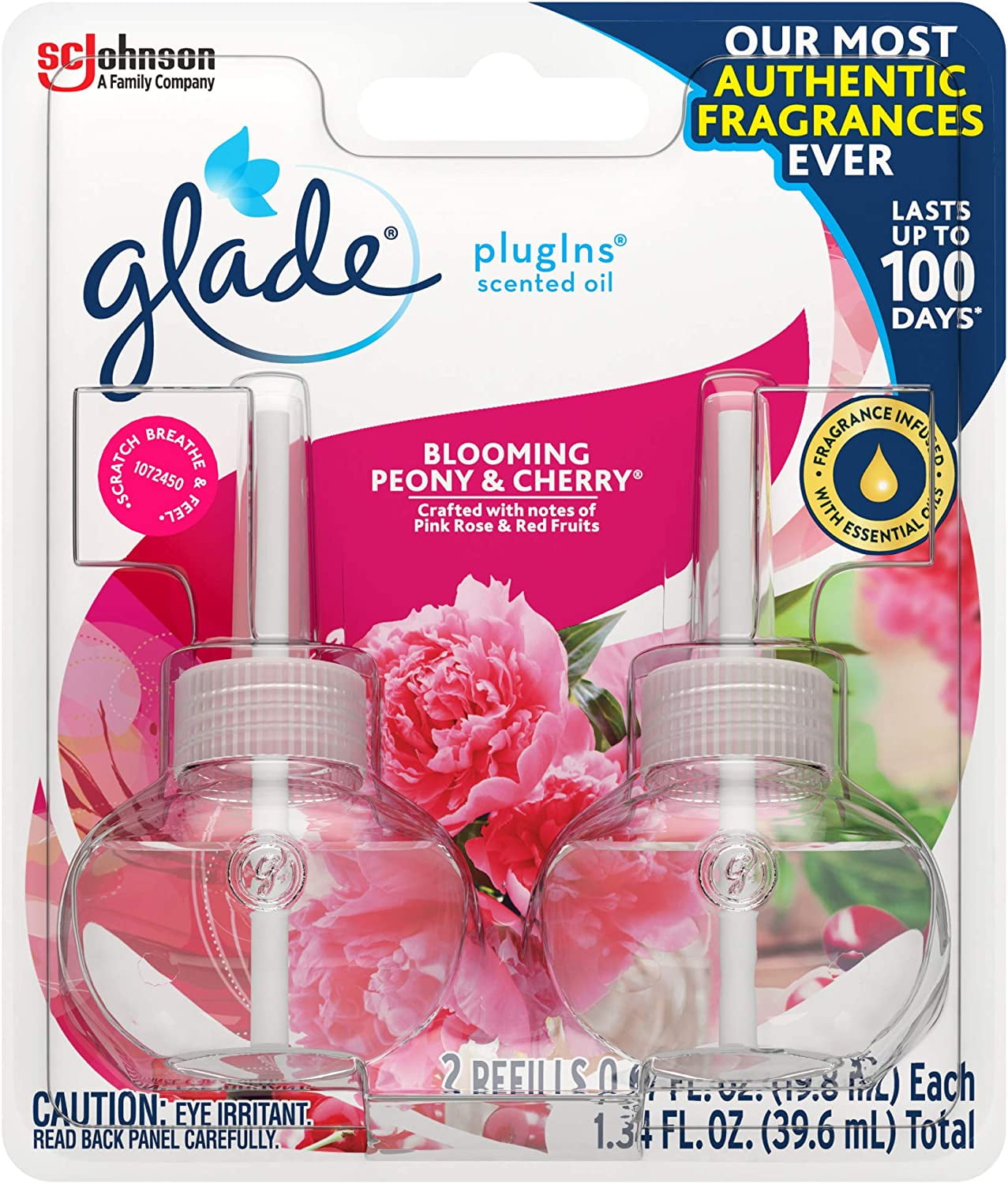 Glade PlugIns Scented Oil Refill Blooming Peony & Cherry, Essential Oil