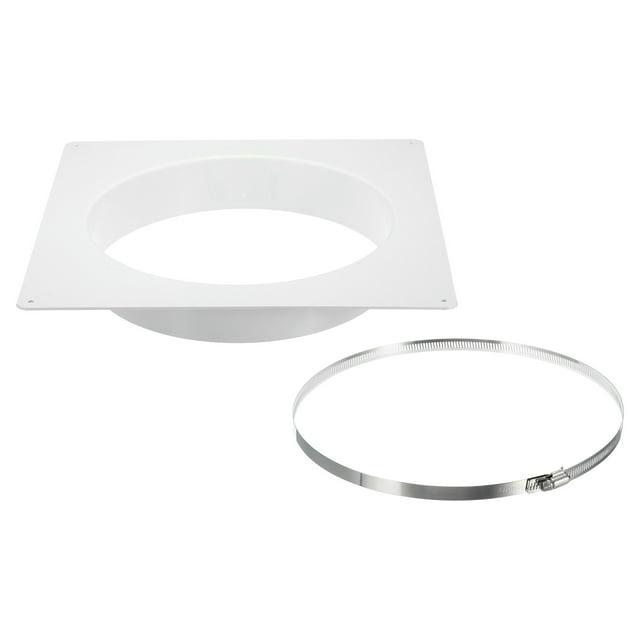 Unique Bargains Plaque Murale de Raccord de Conduit 10 Pieds pour Évent de Sécheuse, Carrée à Ronde avec Pince pour Refroidissement d'Air et Ventilation, Blanc