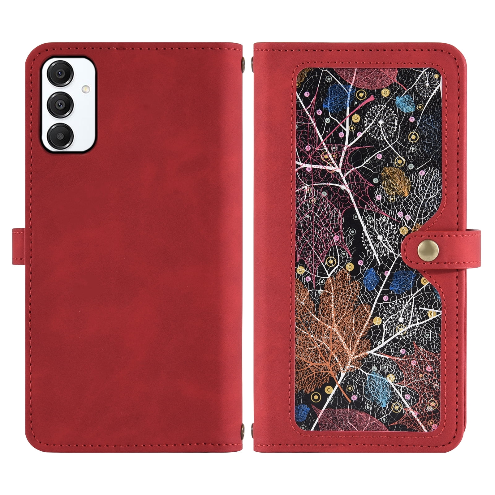 Asuwish Phone Case for Samsung Galaxy A16 5G/4G Wallet Cover With Tempered Glass Screen Protector Crossbody Wrist Strap Flip Pattern Zipper Credit Card Holder Stand Cell A 16 16A SM-A166U Women Red