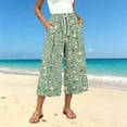 thumbnail image 5 of Levmjia Women's Summer Floral Print Wide Leg Pants Loose Fit Casual Drawstring Capri Trousers with Pockets Vintage Washed Vacation Beach, 5 of 7