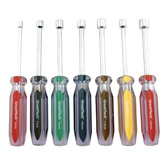 GreatNeck 7 Piece Metric Professional Nut Driver Set, Metric Nut Driver Set, Hollow Nut Driver Set, Rust Resistant, Acetate Handles (ND71)