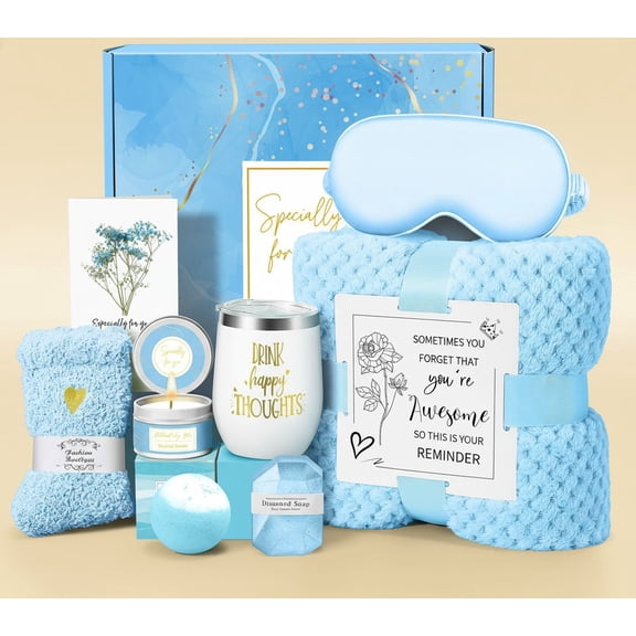 Happy Birthday Gifts for Women Mom Her Friend Sister Wife Grandma, Self Care Gifts Get Well Gifts Unique Relaxing Spa Gift Basket Set, Christmas Gifts for Women Mom Grandma (Blue)