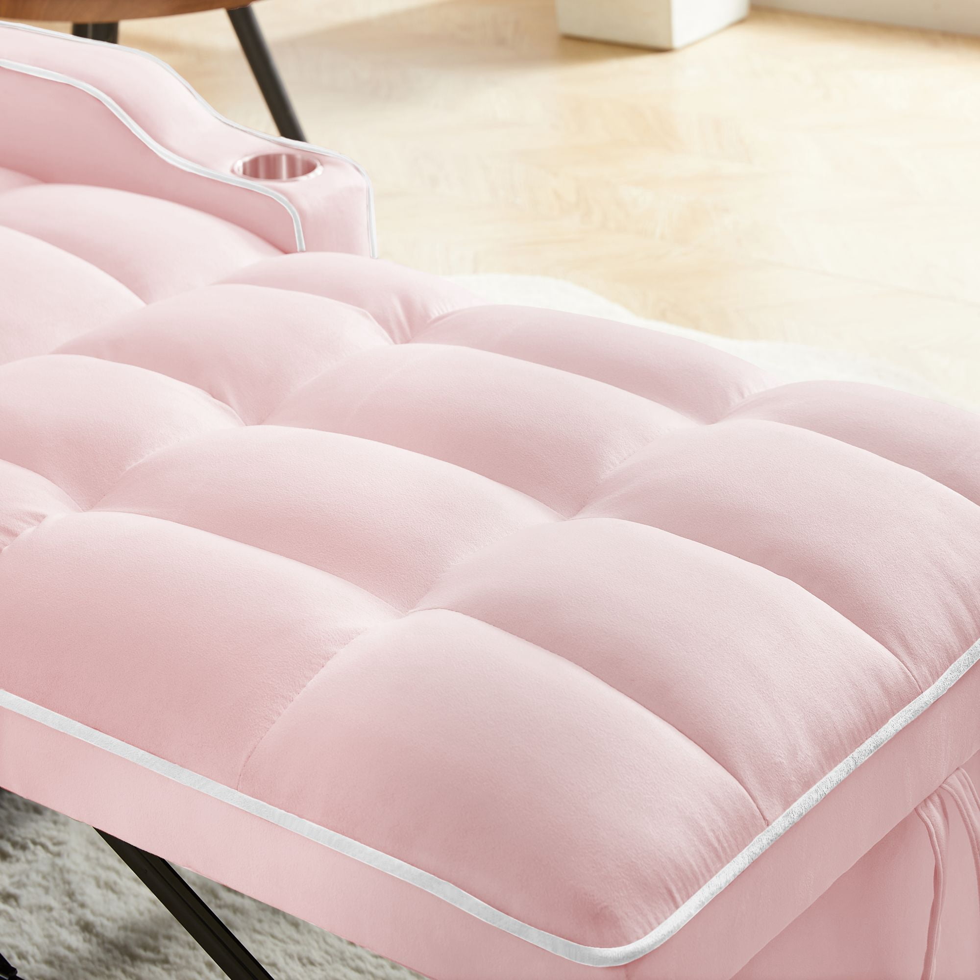 Aukfa Sleeper Chair Bed, Convertible Pull Out Sofa Bed with USB Port, Cup Holders and Swivel Phone Holder, Pink