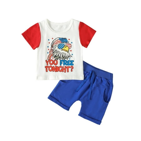 

Bagilaanoe 4th of July Clothes for Toddler Baby Boys Short Sleeve Letter Print T-Shirt Tops + Shorts 6M 12M 18M 24M 3T 4T Kids Independence Day Outfits 2pcs Short Pants Set