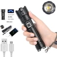 thumbnail image 3 of Linterna LED recargable, linterna LED recargable de alta potencia XHP70.2 de 100000 lúmenes, linterna táctica militar potente USB, linternas portátiles de 5 modos a prueba de agua IPX67., 3 of 5