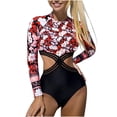 thumbnail image 1 of Trajes de baño de una pieza para mujer, de manga larga con almohadilla para el pecho, sin aros, estampado en V, bañador tipo bóxer para mujer, trajes de baño para mujer, moda de playa para mujer, 1 of 6