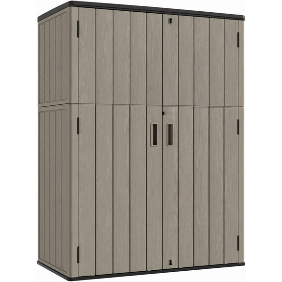 Decksplore Outdoor Vertical Storage Shed,57 Cu.ft Outdoor Storage Cabinet Waterproof,Resin Sheds & Outdoor Storage Clearance for Garden,Patio,Backyard,Lockable (Brown)