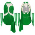 thumbnail image 3 of YiZYiF Girls Shiny Rhinestones Mesh Lyrical Dance Ballet Leotard with Gloves Figure Skating Dress Green 14, 3 of 4