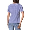 thumbnail image 3 of CAMISAS DE MUJER INSPIRE CHIC con cuello Peter Pan, mangas cortas abullonadas, volantes y estampado a cuadros, talla XS, azul oscuro, 3 of 5