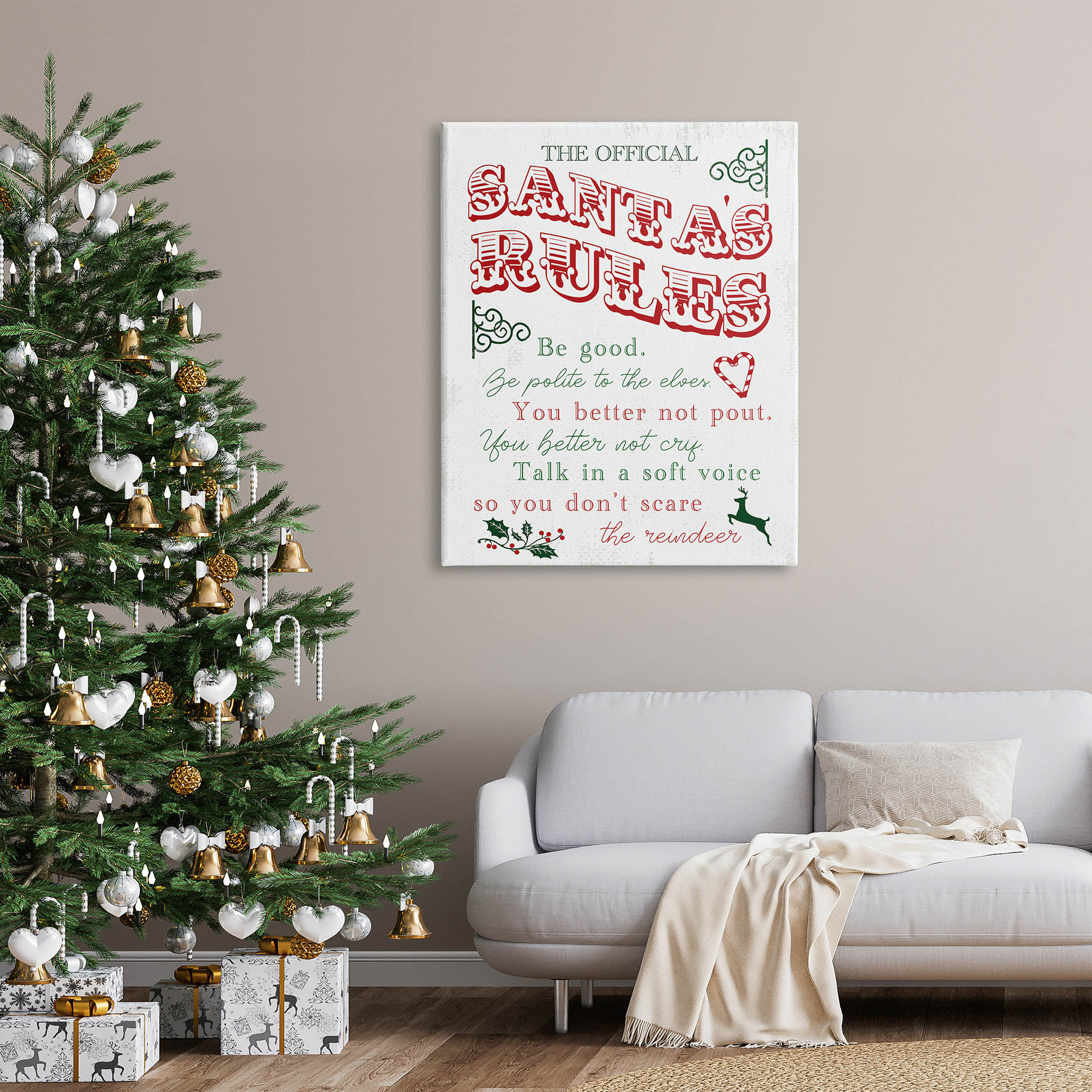 Official Santa's Rules Christmas List Holiday Graphic Art Gallery Wrapped Canvas Print Wall Art
