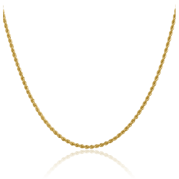10K Solid Yellow Gold 2.25mm Rope Chain Twisted Link Necklace