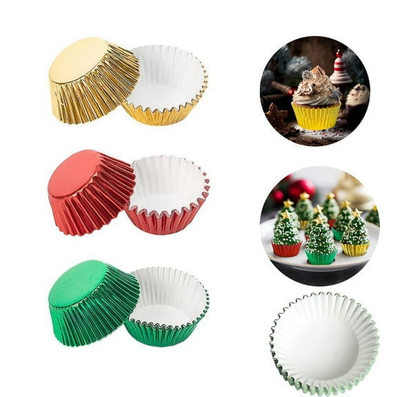 Foil Metallic Cupcake Wrappers,Pack of 300 Durable Cupcakes Liners,QZS Portable Muffin Baking Cups for Birthdays,Holiday Party,Golden Red Green