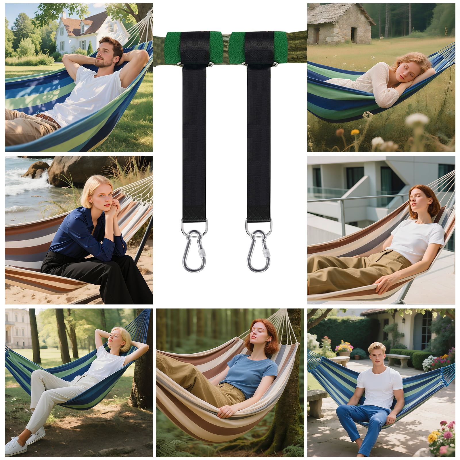 Double Hammock with Tree Swing Straps Holds 440lbs Capacity Hammock for Camping Outside Garden Outdoor Indoor Patio Backyard, Brown