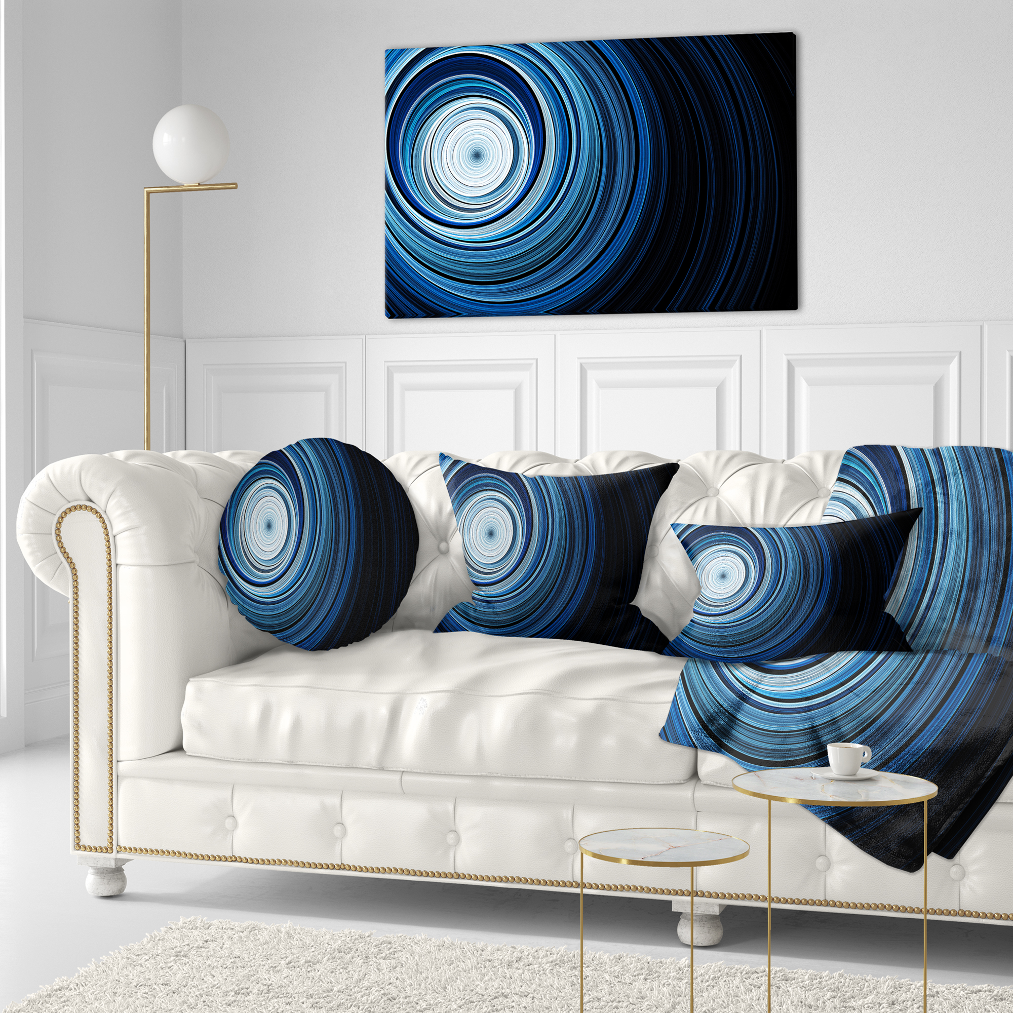 Designart Endless Tunnel Light Blue Ripples - Abstract Throw Pillow - 12x20