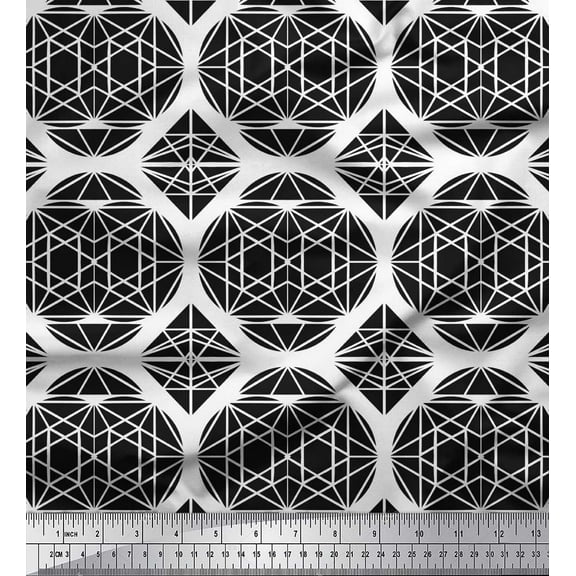 Soimoi Black Cotton Duck Fabric Triangle & Art Geometric Printed Craft Fabric by the Yard 42 Inch Wide