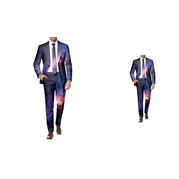 Cosmic Print Formal Two Piece Business Suit Set with Stylish Jacket and Trousers Boys 2 Piece Formal Suit One Button Casual Blazer Dress Pants Slim Fit Wedding Prom Party Tuxedo
