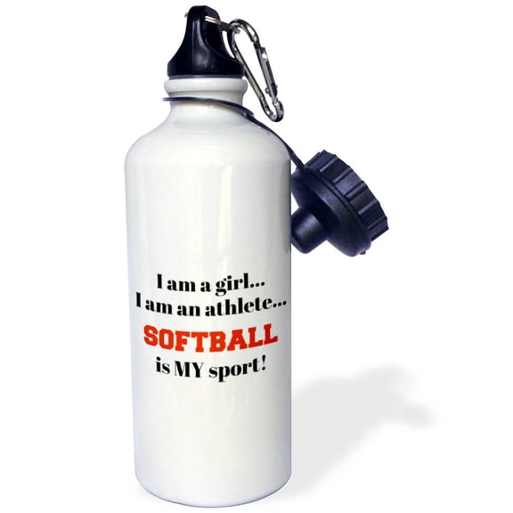 3dRose, I am a girl, I am an athlete, softball is my sport, black red letters, Flip Straw 21oz Water Bottle