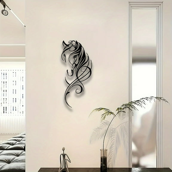 HELLOYOUNG 11.8 Inch Modern Artistic Wall Transformation Abstract Horse Iron Art Vintage Design Aesthetic Office Cafe Decor Metal Wall Art Sculpture