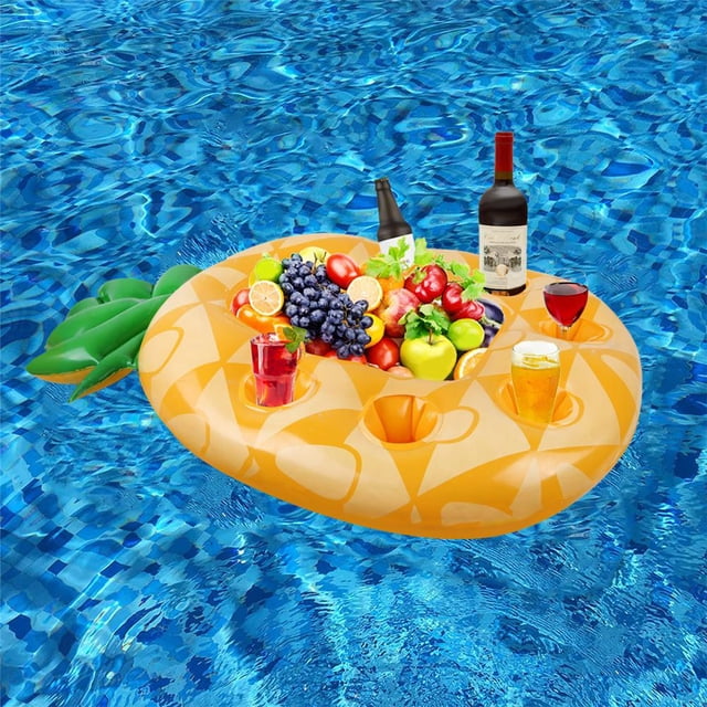 Portavasos inflable flotante de PVC con forma de aguacate y piña, con múltiples agujeros, para bebidas, posavasos inflable, soporte para teléfono, vino y frutas para fiestas en la piscina