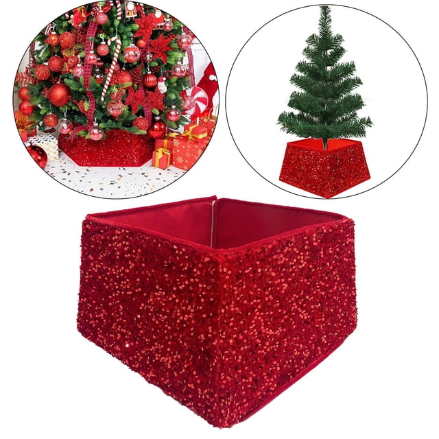 Cubierta de Caja de Base de Navidad Grande Yotijar con Lentejuelas Rojas Falda Inferior Reutilizable