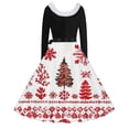 thumbnail image 3 of TIMIFIS Robes de Noël pour Femmes Imprimé de Noël Laid Robes Ligne A Robe de Bal Col en V Manches Longues Plissée Rétro, 3 of 3
