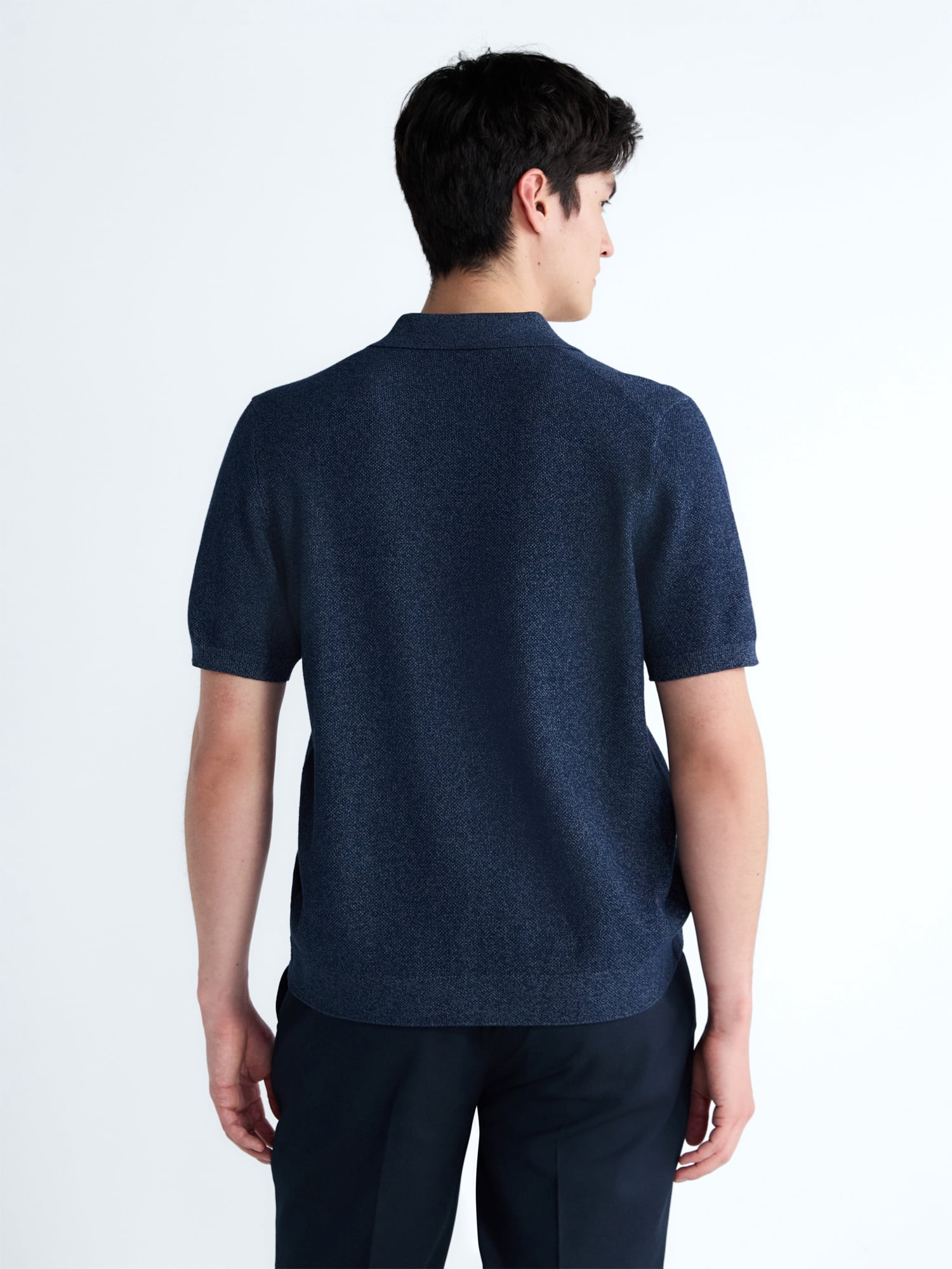 Free Assembly Men's Button Front Marled Sweater with Short Sleeves, Sizes S-3XL