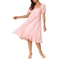 thumbnail image 2 of INSPIRAR CHIC Vestido Midi Babydoll de Verano para Mujeres con Cuello Cuadrado, Mangas Cortas Abullonadas, Cintura Alta y Corte Flowy en Color Rosa, 2 of 6