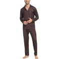 thumbnail image 4 of Aiyino Men's Silk Satin Pajama Set Striped Long Sleeve Button Down Classic Sleepwear Loungewear with Front Pocket, 4 of 8