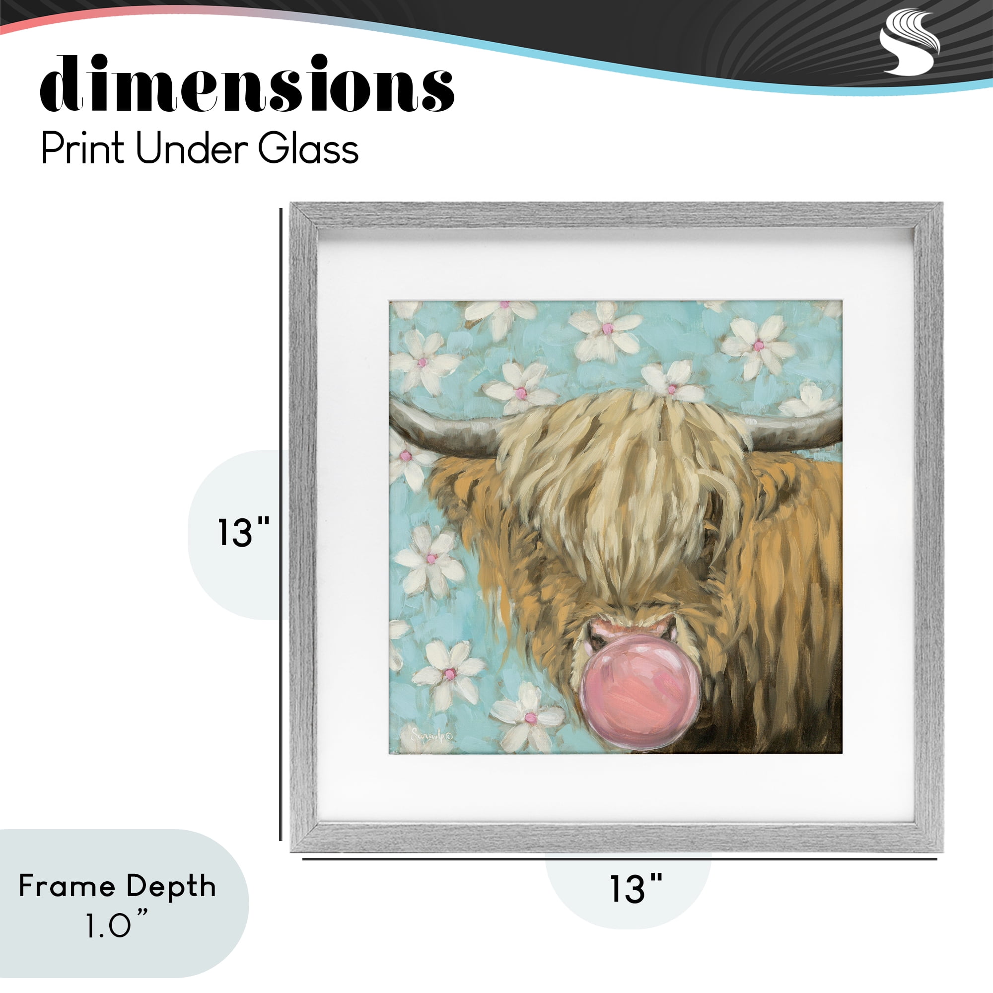 Stupell Industries Bubblegum Sweetie Cattle Gray Framed Print Under Glass, design by Sara G. Designs