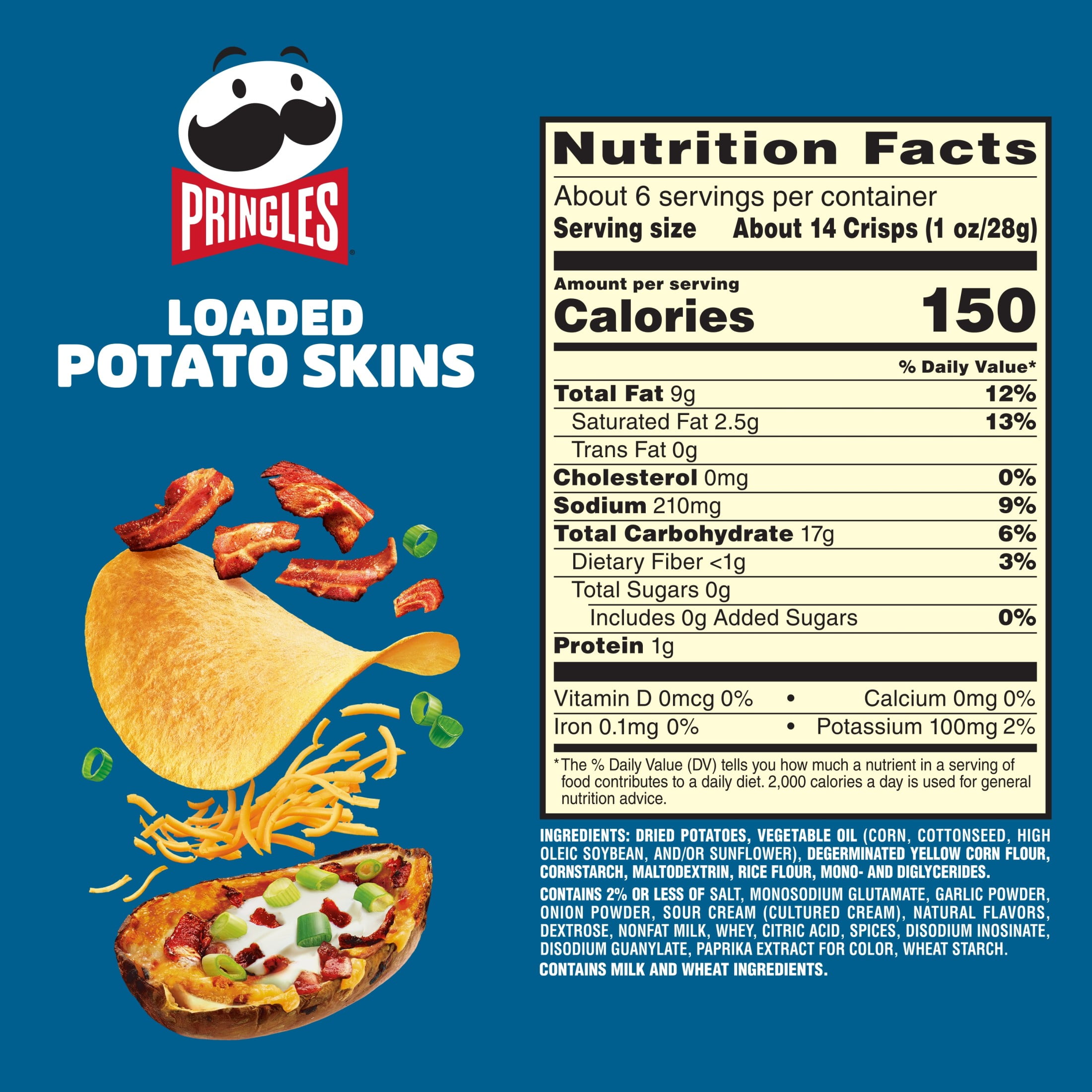 (14 pack) Pringles Loaded Potato Skins Potato Crisps Chips, Lunch Snacks, 5.5 oz Canister