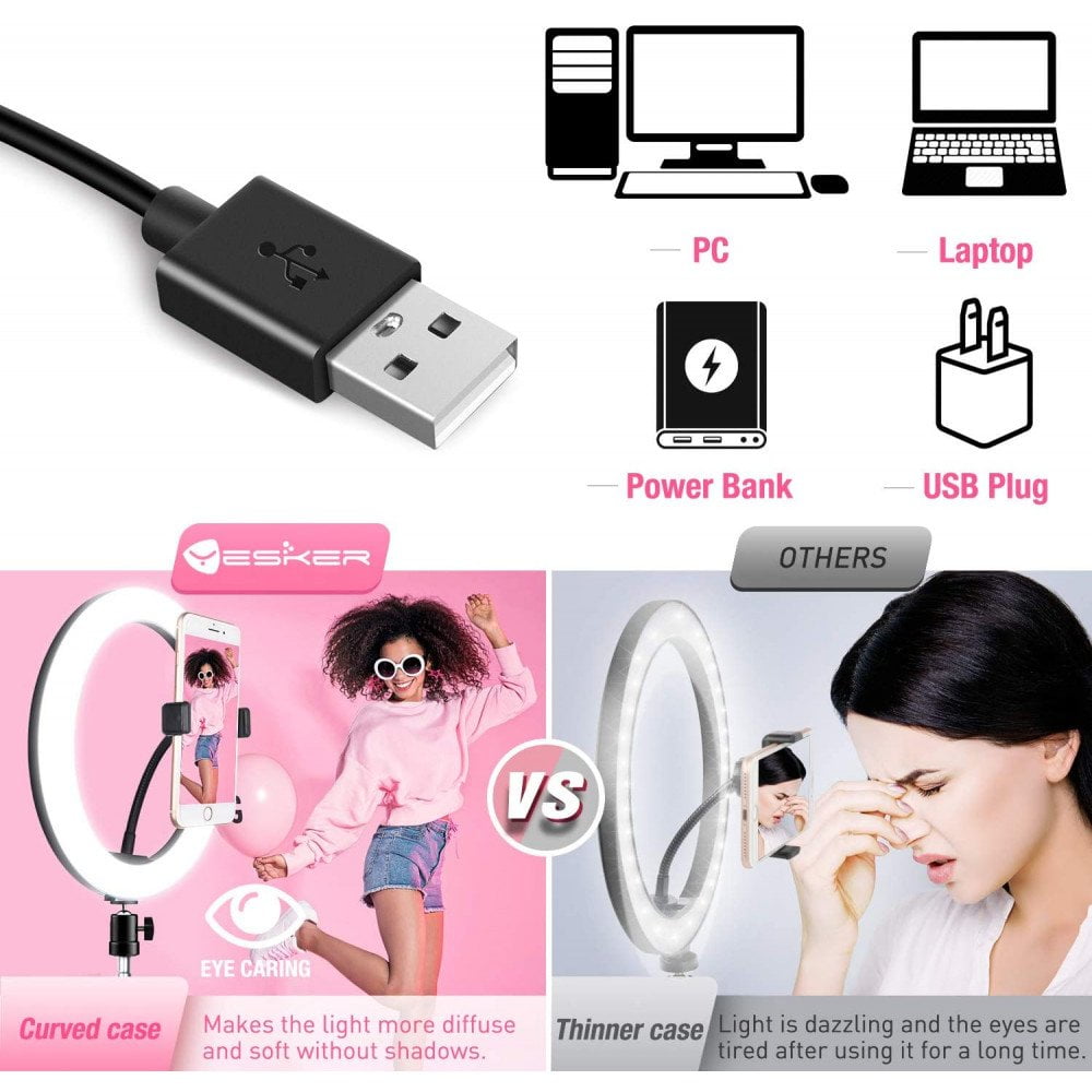 10 inch Selfie Ring Light with Table Top Stand & Cell Phone Holder for Live Stream, Makeup, YouTube Video, Photography TikTok, & more compatible with Universal Phone (Black) Tripod not included