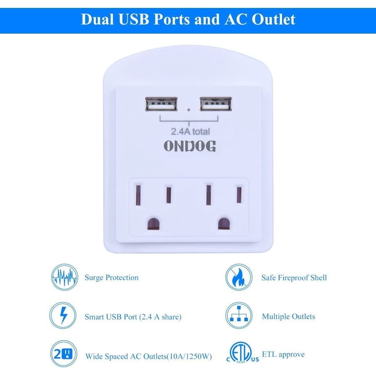 ONDOG Wall Outlet Extender 2-Pack with 2 USB Ports photo 4