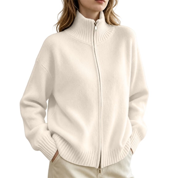 kaondbfi Womens Oversized Full Zip Pullover Sweater Casual Fall Long Sleeve Ribbed Knit Outerwear Fall Fashion Outfits