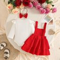 thumbnail image 5 of HCNTES Toddler Baby Girl Outfits Long Sleeve Bow Ribbed Romper Suspender Skirts 3Pcs Outfits Birthday Girl Outfit, 5 of 7