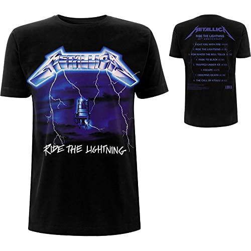 Metallica Men's Ride The Lightning Tracks (Back Print) Slim Fit T-Shirt XX-Large Black