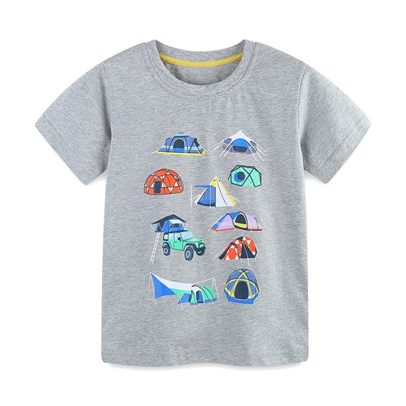 Crunowin Boys and Girls Short Sleeve T-Shirt Round Neck Car Print Summer Lightweight Casual Wear Top Gray Size 3T