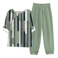 thumbnail image 1 of Fgnfyis Ensemble Décontracté Mode Deux Pièces pour Femmes, Col Rond, Manches Trois-Quarts, Simple Imprimé Floral à Rayures, Costume Pantalon Vert_002 m, 1 of 4