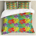 thumbnail image 1 of Luau King Size Duvet Cover Set, Abstract Modern Stylized Vibrant Tropical Plants Hibiscus Artistic Essence Display, Decorative 3 Piece Bedding Set with 2 Pillow Shams, Multicolor, by Ambesonne, 1 of 3