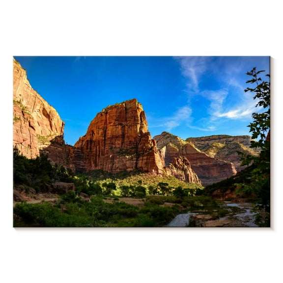 Elephant Stock Sunny Day In Angels Landing Wall Art - Horizontal Canvas Wall Art - Living Room Wall Decor - Nature Canvas - Blue And Orange Decor - 12" x 8"