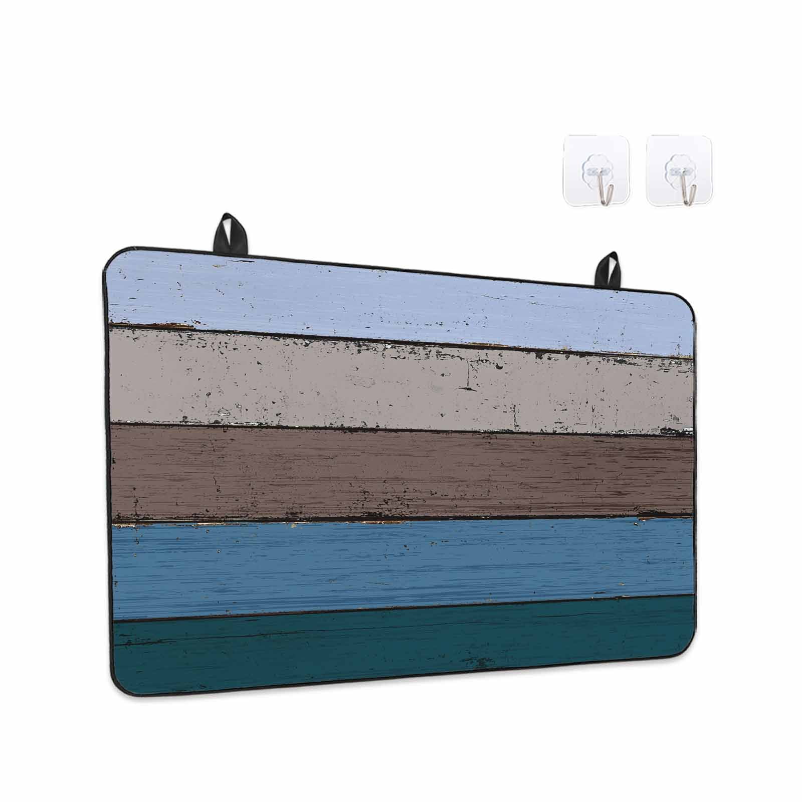 Blue Brown Grey Stove Top Cover for Electric Stove, Heat-proof & Non Slip Glass Top Stove Cover Protector, Vintage Stripe Farmhouse Wood Grain Kitchen Flat Cooktop Rubber Mat 24x21 Inches