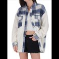 thumbnail image 1 of Chaqueta de Franela Abotonada de para Mujer, con Solapa Afelpada, Larga, Blusa A Cuadros, Otoño Azul L, 1 of 9