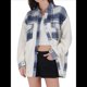 thumbnail image 1 of Chaqueta de Franela Abotonada de para Mujer, con Solapa Afelpada, Larga, Blusa A Cuadros, Otoño Azul M, 1 of 9