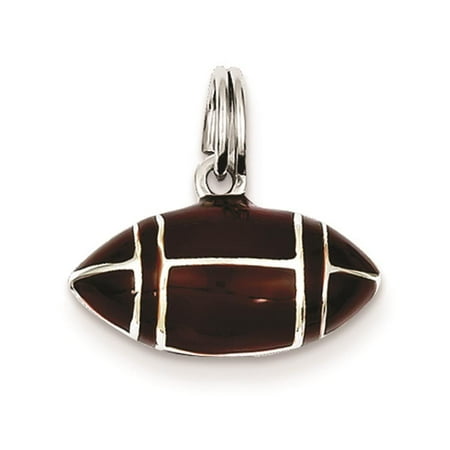 925 Sterling Silver 3D Brown Enameled Football Charm Pendant 11mmx16mm