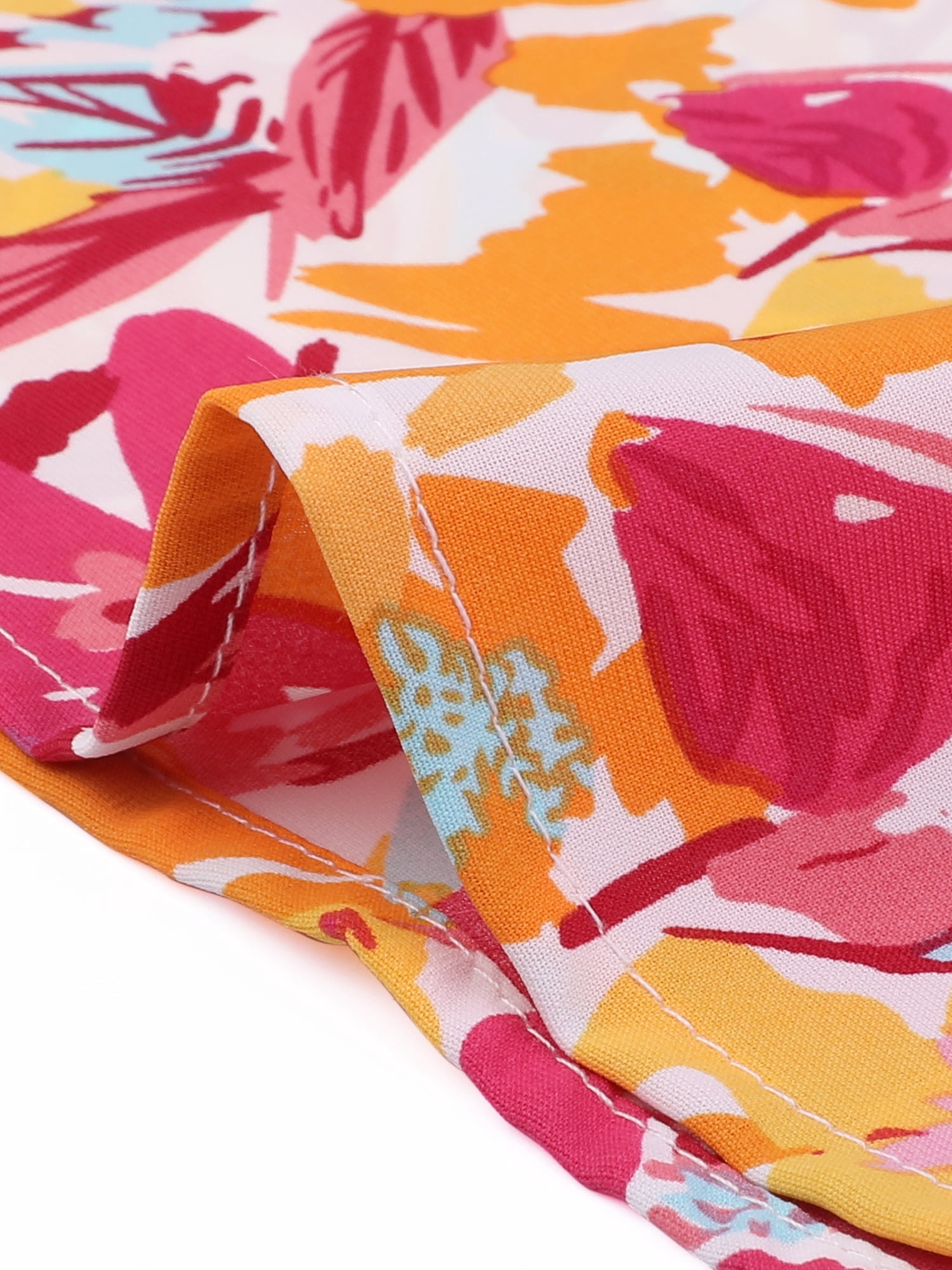 DARING DIVA Women's Plus 3/4 Sleeves Self Tie Neck Floral Blouse 1X Orange