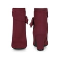thumbnail image 4 of BLISSFUL STEP Round Toe Side Zip Buckle Block Heel Ankle Boots For Women Burgundy 10, 4 of 5