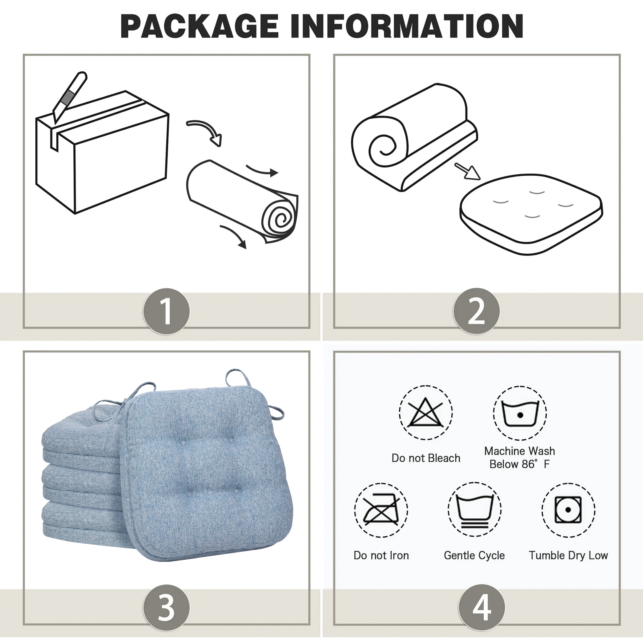 Baibu Chair Cushions for Dining Chair Set of 4, Blue