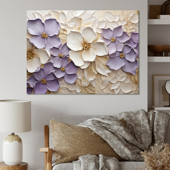 Designart "Purple-White Violet Simplicity" Violets Canvas Art Print