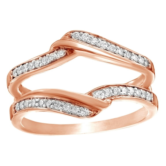 AFFY White Natural Diamond Bypass Solitaire Enhancer Ring in 10k Rose Gold (0.25 Cttw)