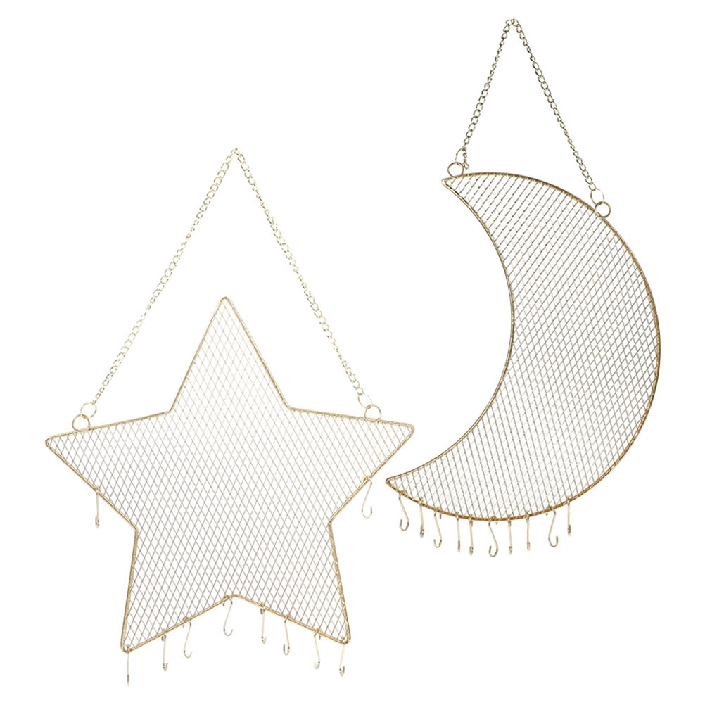 GOOHOCHY 2Pcs Star Shape Moon Shape Hanging Earring Holder Girls Jewelry Organizer Wall Mounted 11.8X5.3X0.2in