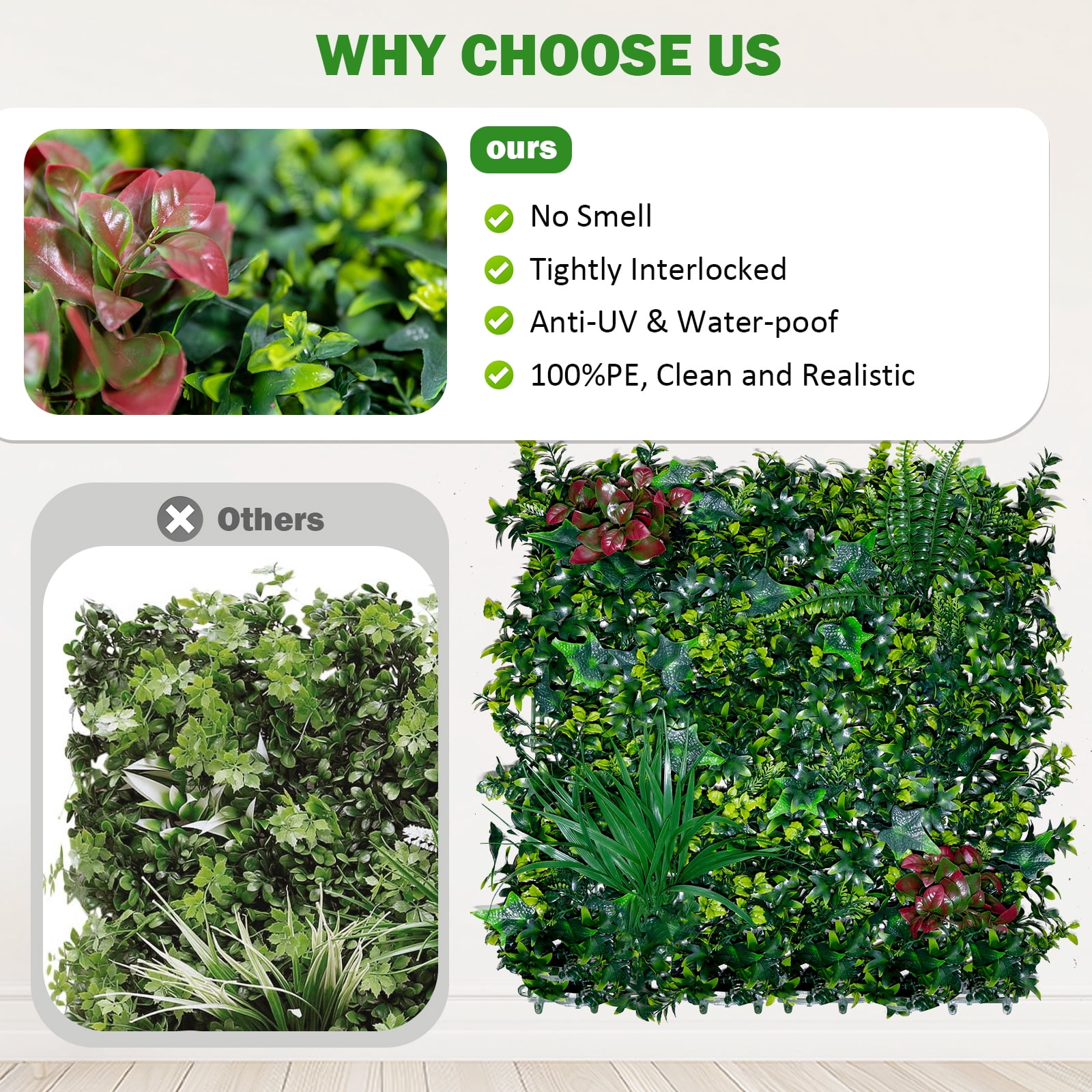 Artificial Boxwood Panels 20x20 in, Grass Wall Panels for Privacy Screen and Green Wall Decor, Sun Protected Foliage for Indoor Outdoor Garden Backyard, 20pcs